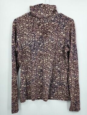 Peruvian Connection Spice Mille Fleur Turtleneck Burgundy Tan Leaf Size Med